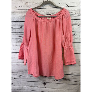 Women's Talbots Coral Linen Blend Off-Shoulder Blouse 1X